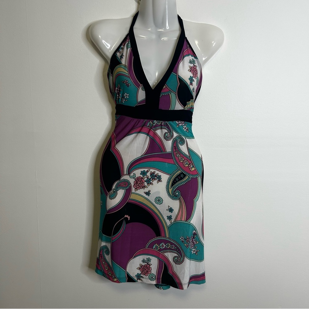 ◾️Y2K Vintage Carling  Retro Paisley Print Halter Dress